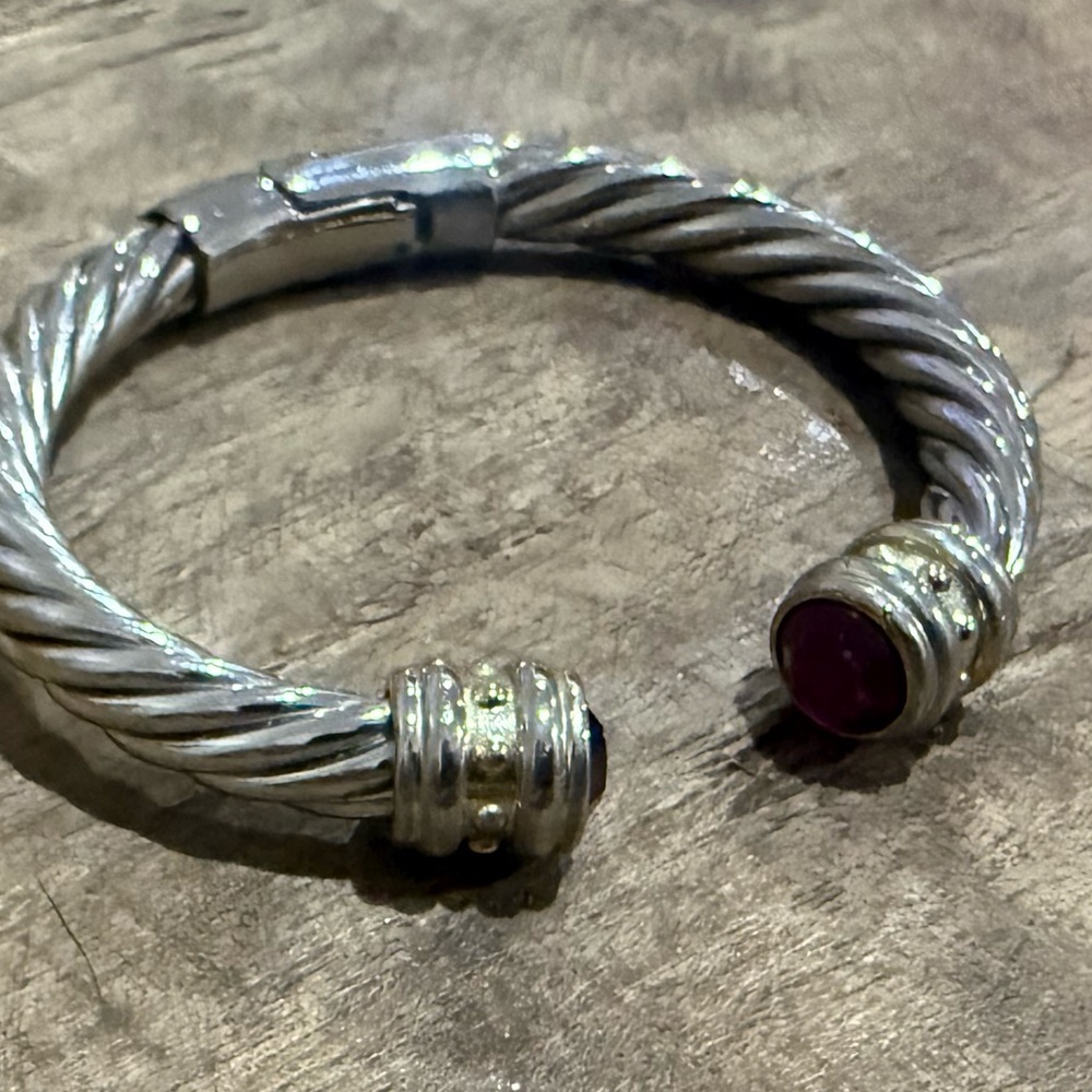 Designer Inspired Cable Bracelet Silver and Gold Toned with Fuchsia Accents - Picture 8 of 8